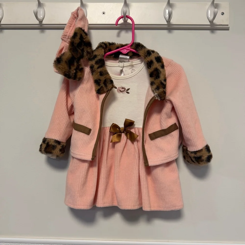 Baby Starters Girls Pink Corduroy Matching Set 18 Months leopard Headband